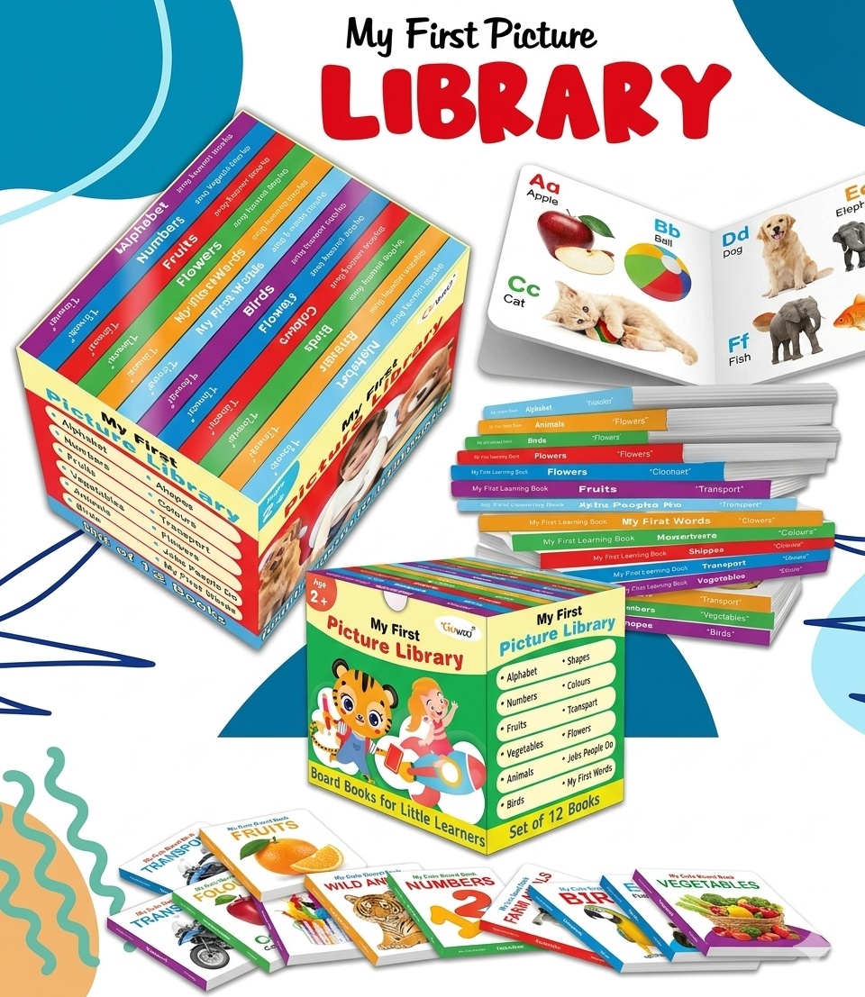 My First Complete Learning Library – 12 Board Books Set for Kids | Early Learning Educational Box for Toddlers (Ages 1–7)