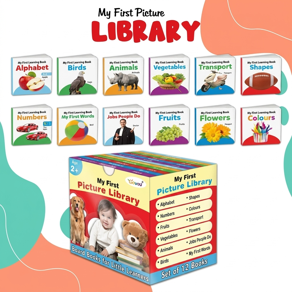 My First Complete Learning Library – 12 Board Books Set for Kids | Early Learning Educational Box for Toddlers (Ages 1–7)