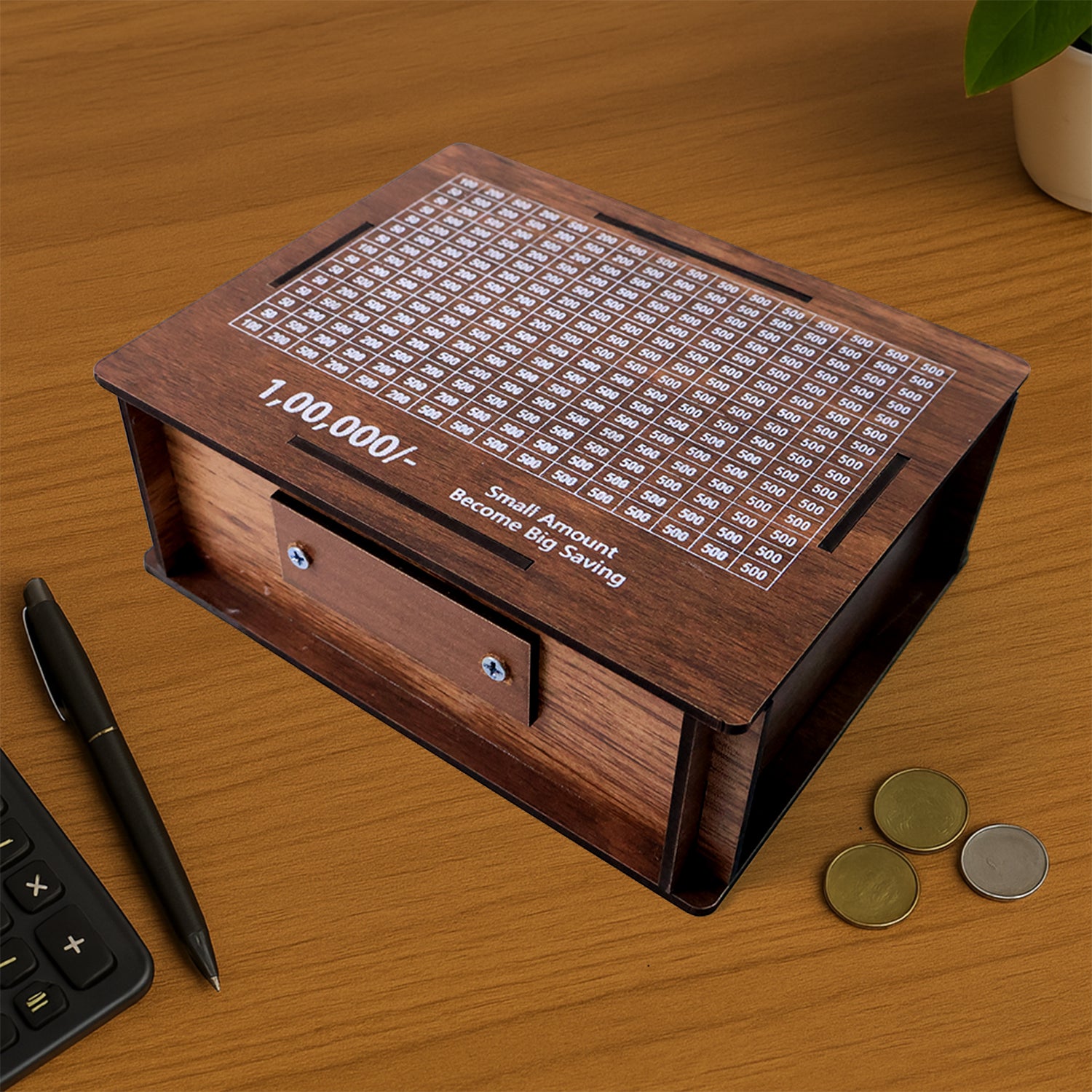 Wooden Money  Piggy Bank Money Box (1 Pc  With Marker Pen)